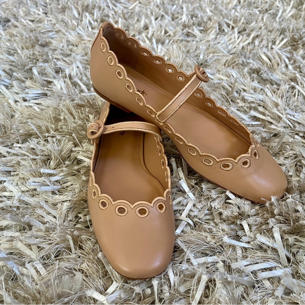Larroude Blair Broderie Tan Flats - size 8.5